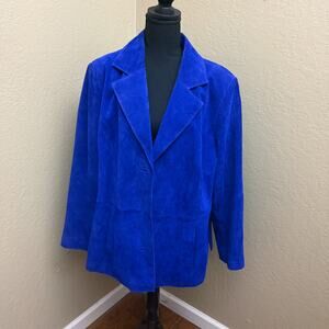 Jessica London Cobalt Blue Suede Leather Blazer Jacket Womens Plus Size 20W